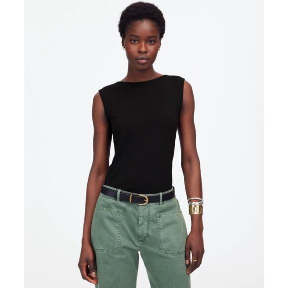 Madewell Low-Back Top WMNS XS Black Pullover Stretch Jersey Slim Fit Sleeveless - Picture 1 of 7